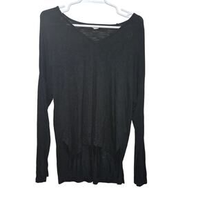 Madewell F8426 Black Slub Relaxed V-Neck Long Sleeve Tee Large